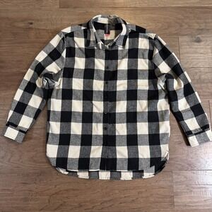 Burnside Mens Black White Buffalo Check Flannel Button‎ Down Shirt Size L